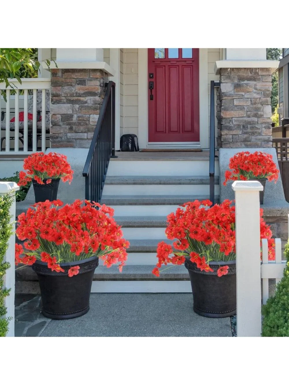 24 Red Artificial Flowers - Vibrant Fake Plants for Indoor/Outdoor Decor